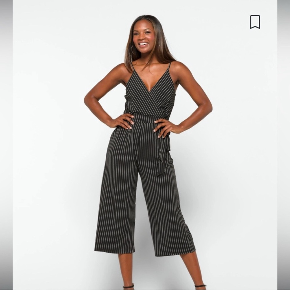 Kaileigh Black Culotte Jumpsuit with V-Neckline